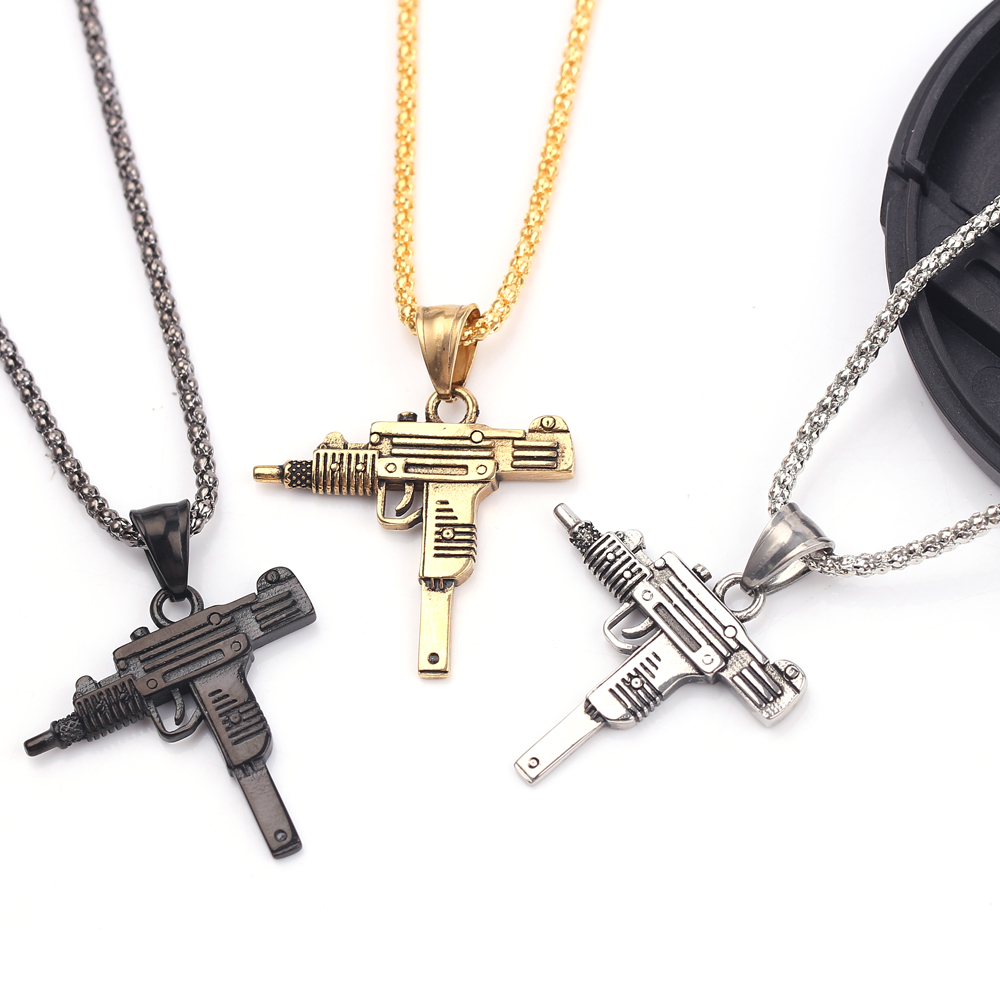 Men Accessories Necklace - Punk Uzi Pistol Machine Gun Necklace