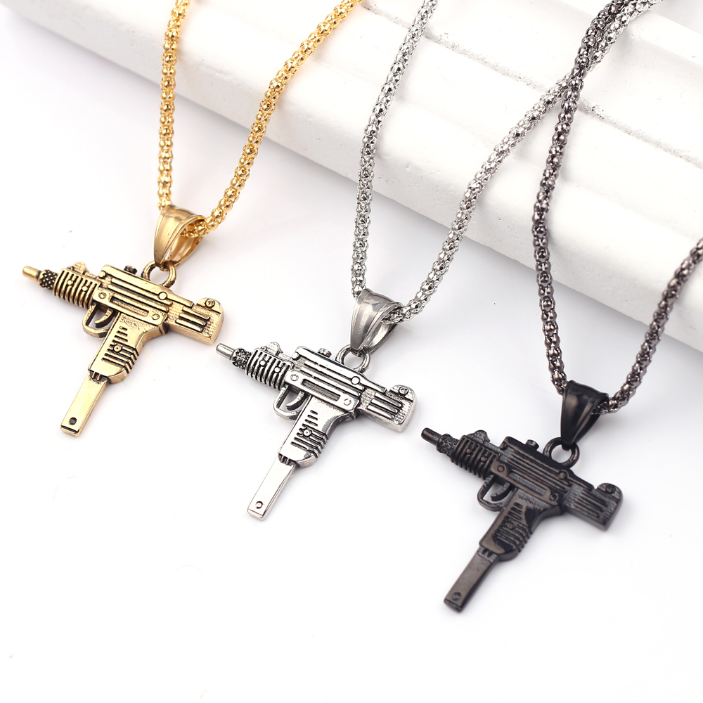 Punk Uzi Pistol Machine Gun Ne - đánh giá và giá Men Accessories Necklace
