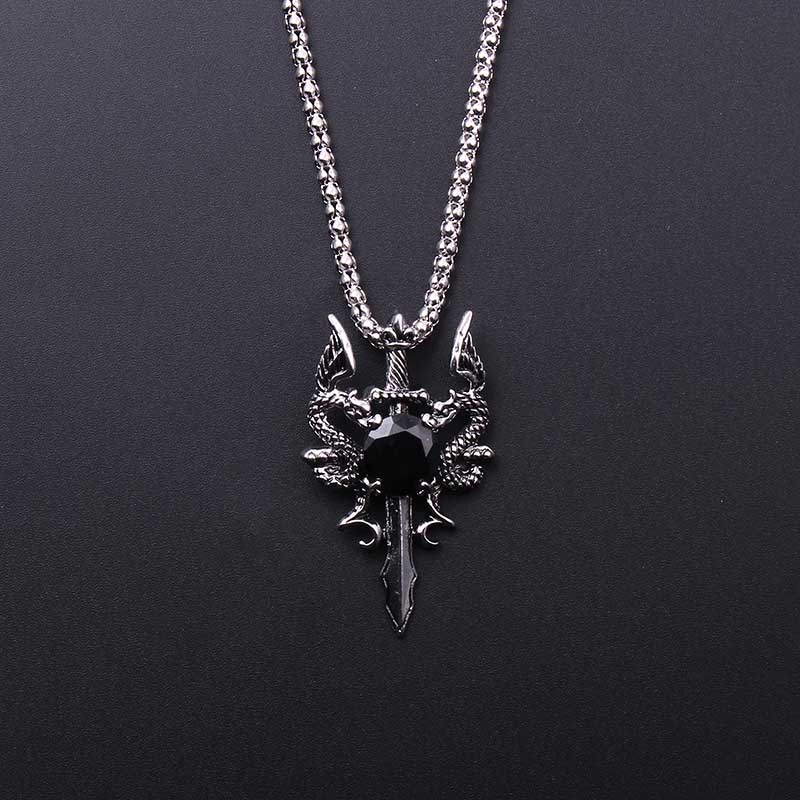 Double Dragon Black Gem Cross  - đánh giá và giá Men Accessories Necklace